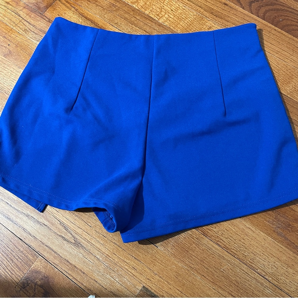 SALE 4/$20 SHEIN Bright Royal Cobalt Blue Asymmetrical Wrap Mini Skort Large - Picture 3 of 7